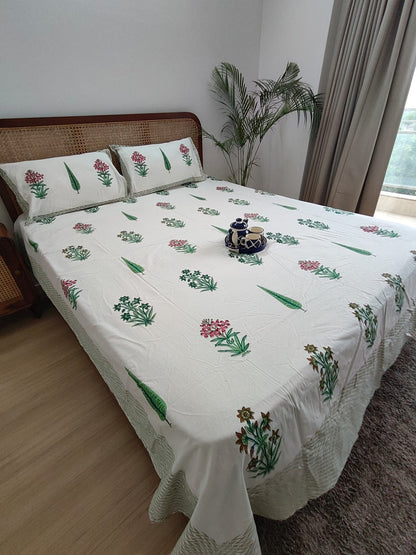 Vasantika olive rose pure cotton bedsheet – right-side view