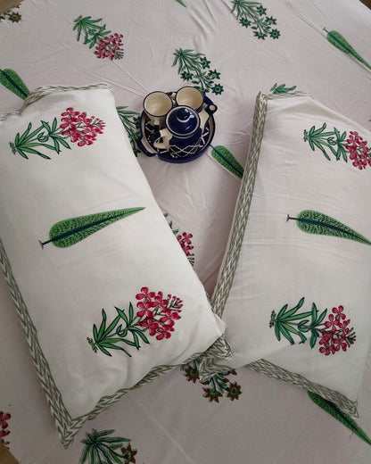 Vasantika olive rose pure cotton bedsheet – fabric close-up