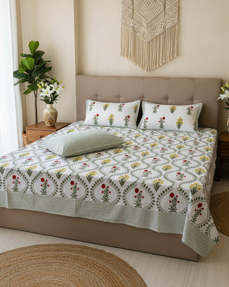 Vasundhara - Everyday Cotton Bedsheet | Green Red