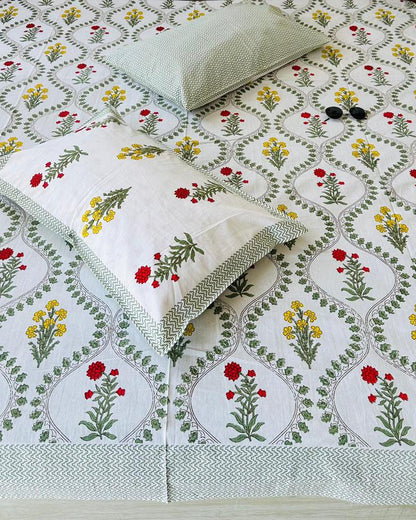 Vasundhara green red floral pure cotton bedsheet – alternate view