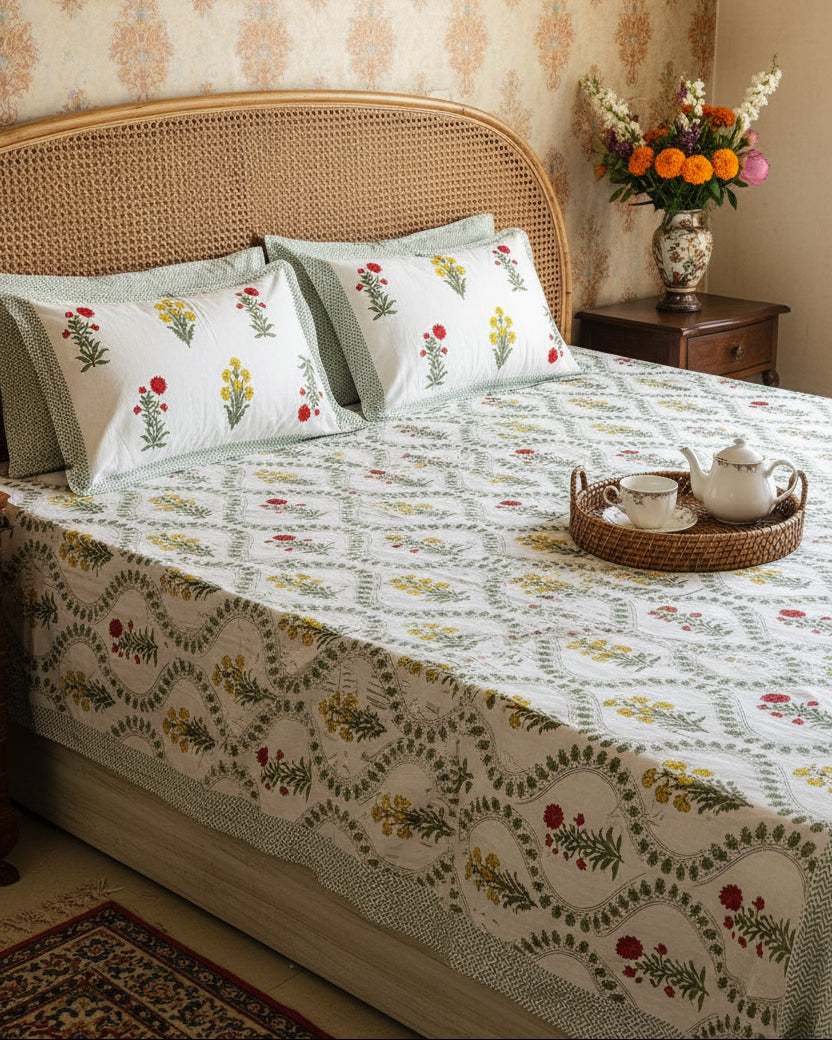 Vasundhara - Everyday Cotton Bedsheet | Green Red