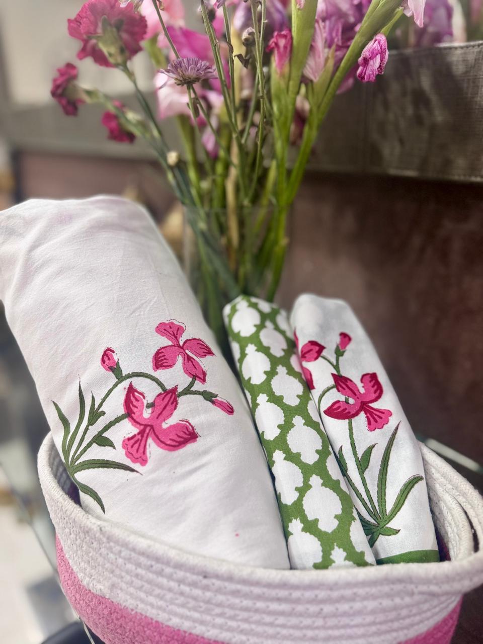 Pushpita - The Flower adorned Bedsheet |Everyday Cotton | Green