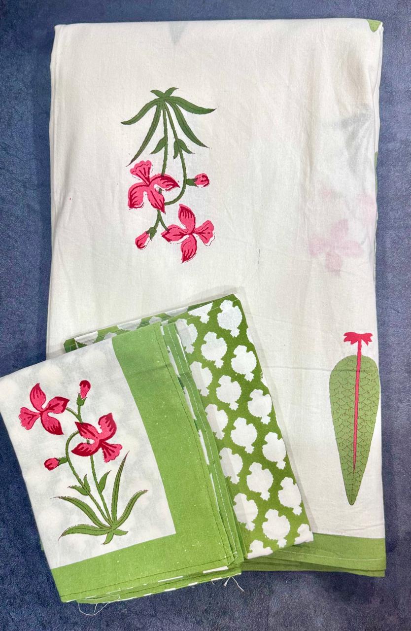 Pushpita - The Flower adorned Bedsheet |Everyday Cotton | Green
