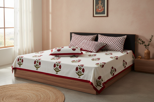 Arunima - The Dawn Bedsheet | Everyday Cotton | Red