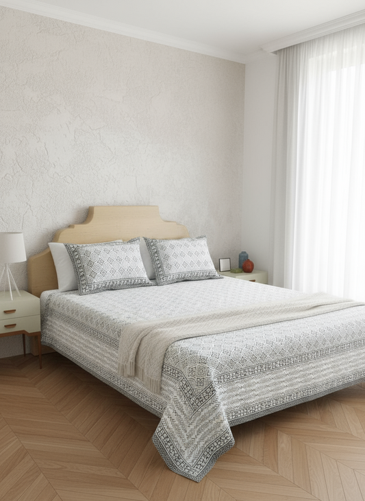 Chitralekha -The Pattern Bedsheet | Everyday Cotton | Grey