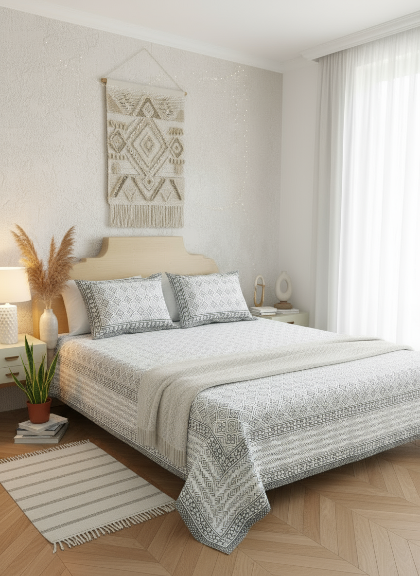 Chitralekha -The Pattern Bedsheet | Everyday Cotton | Grey