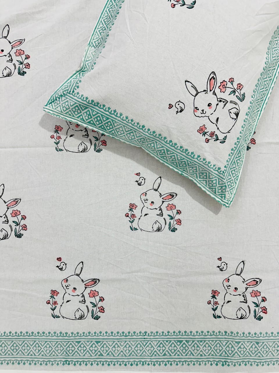 Garden Bunny - The soft Bedsheet | Hand Block | Soft Fine Cotton