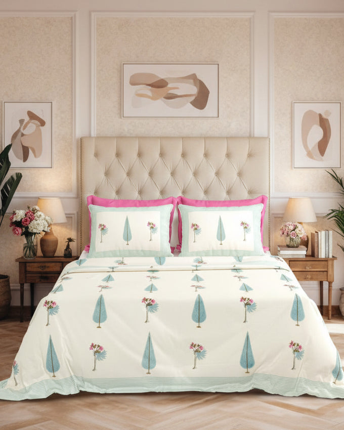 Bagh - Percale Cotton Bedsheet | Blue