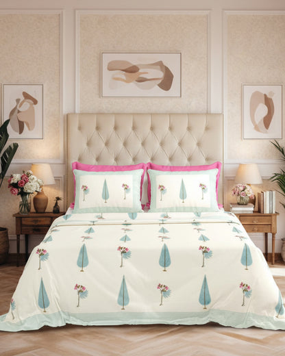 Bagh blue floral pure cotton bedsheet – pillow cover detail