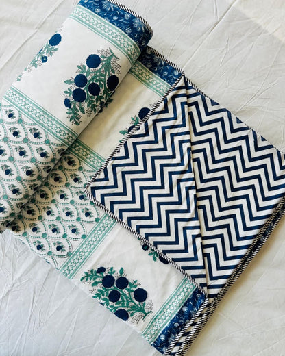 Zara blue reversible mulmul cotton dohar – fabric detail