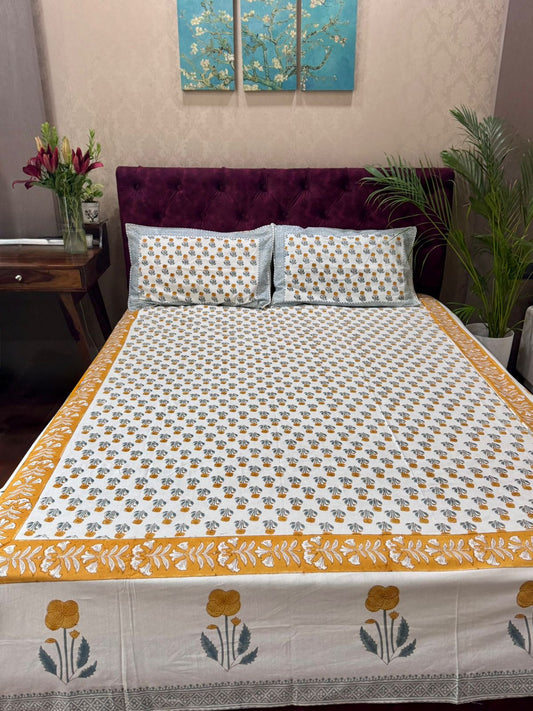 Zareen - The Golden glow Bedsheet | Hand Block | Luxe Cotton