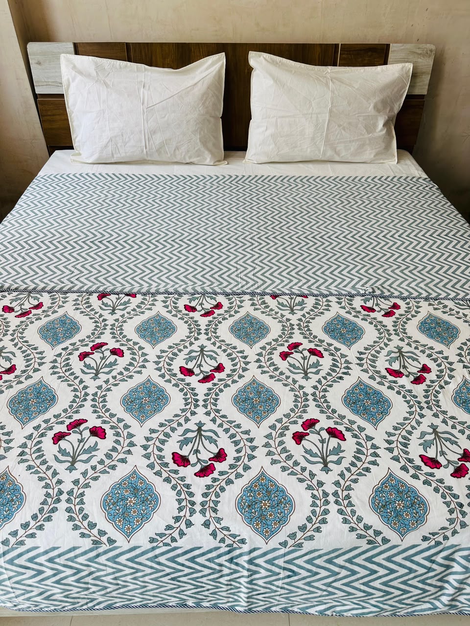Bahaar Blue reversible cotton mulmul double dohar