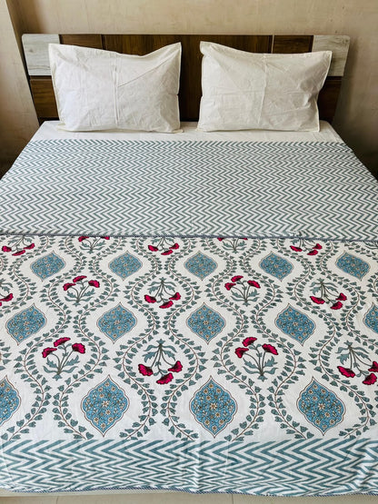 Bahaar Blue reversible cotton mulmul double dohar