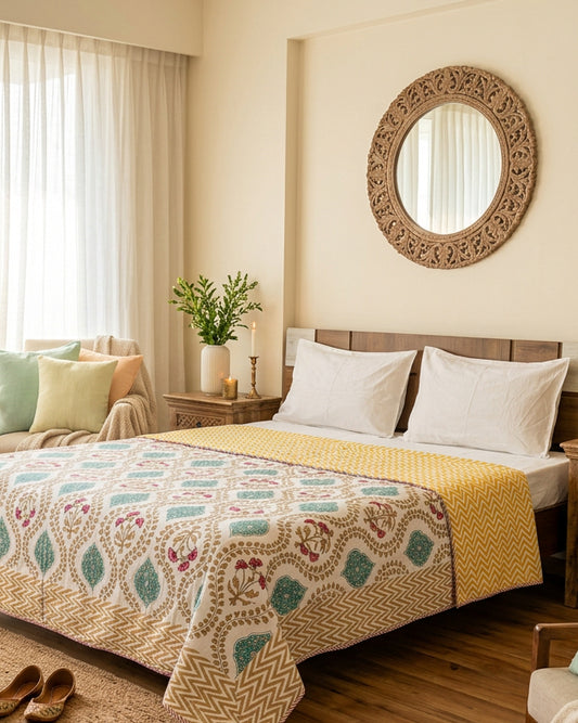 Bahaar Brown reversible cotton mulmul double dohar