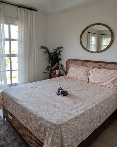 Tana Bana- The Woven Bedsheet | Everyday Cotton | Peach