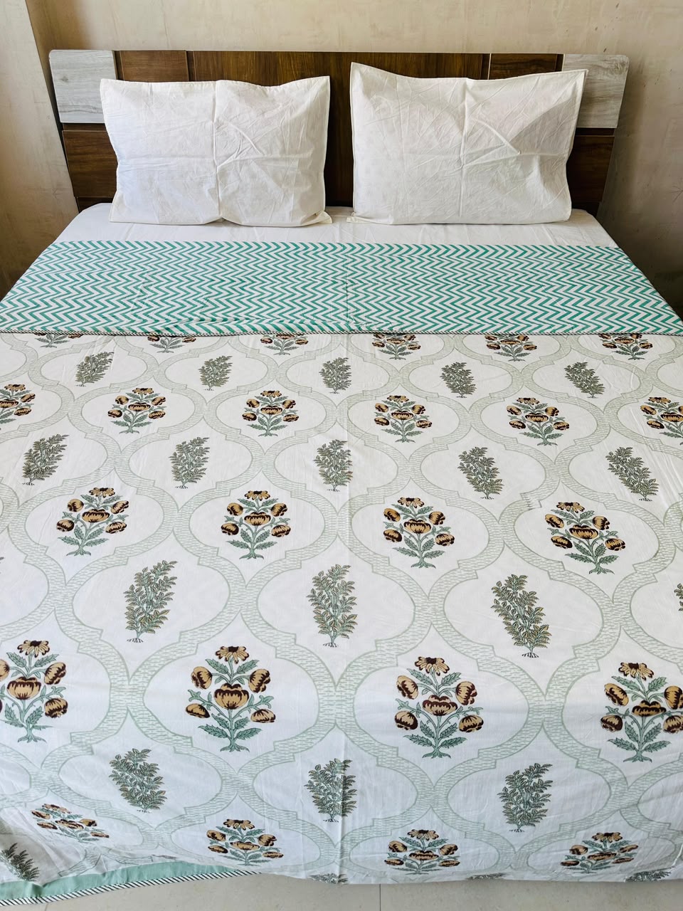 Fiza green reversible Mulmul cotton dohar – pair of single size