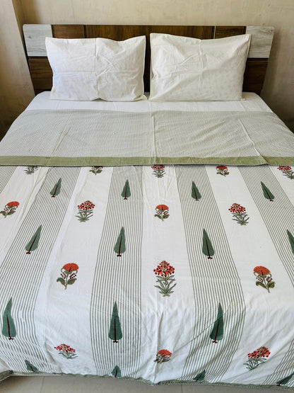 Gulmohar - Reversible Cotton Mulmul Dohar | Olive