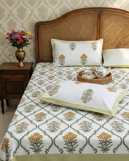 Indrani green floral pure cotton bedsheet – pillow cover detail