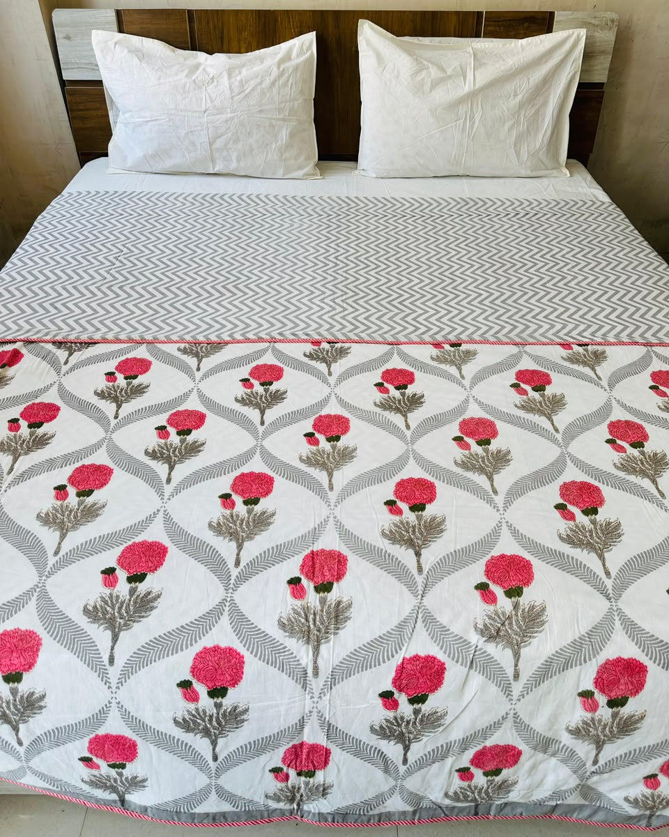 Kesariya pink reversible Mulmul cotton dohar – pair of single size