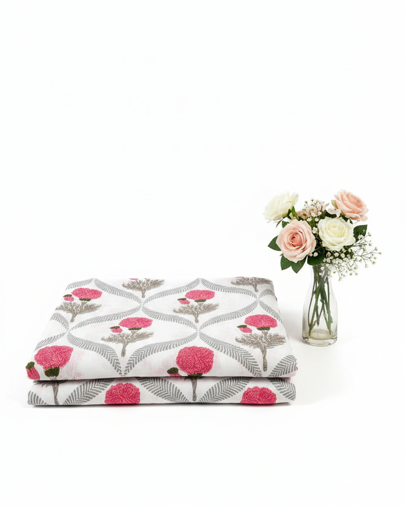 Kesariya pink reversible Mulmul cotton dohar – fabric detail