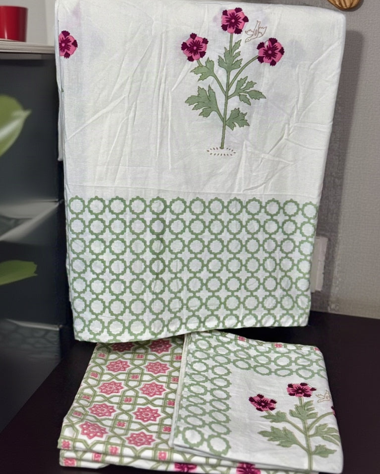 Ketaki olive floral pure cotton bedsheet – product detail