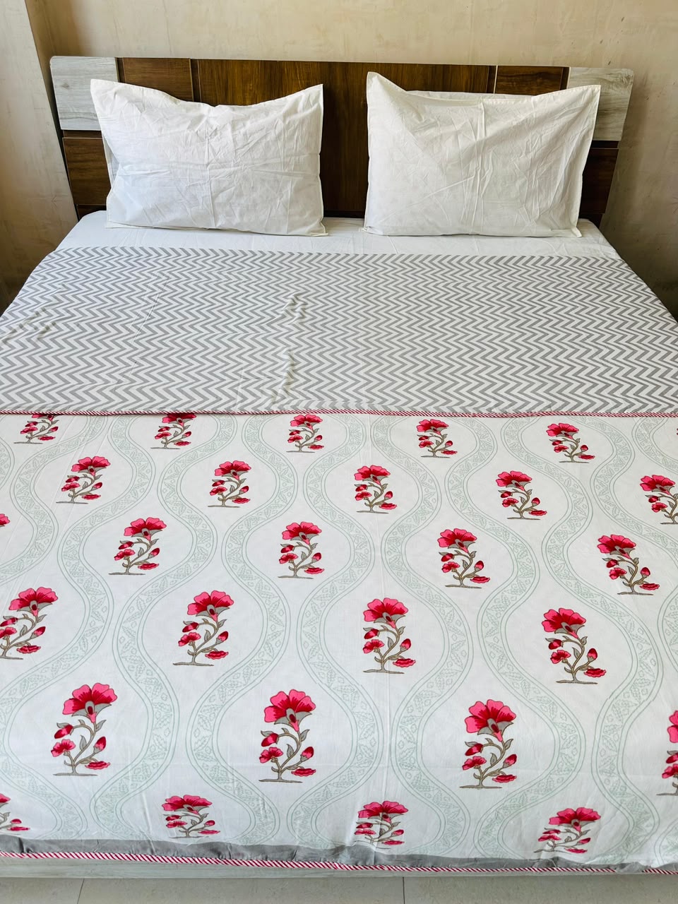 Komal Grey reversible cotton mulmul double dohar