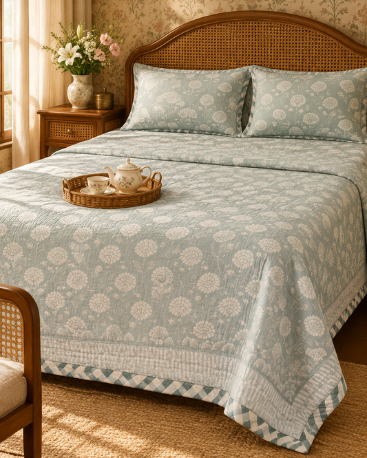 Kumud blue Muslin cotton dohar – front view