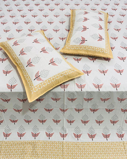 Manjari yellow floral pure cotton bedsheet – fabric close-up