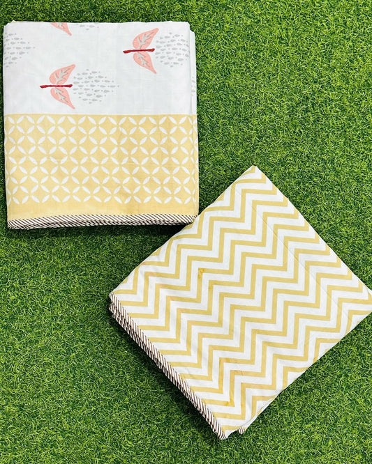 Manjari yellow reversible Mulmul cotton dohar – pair of single size