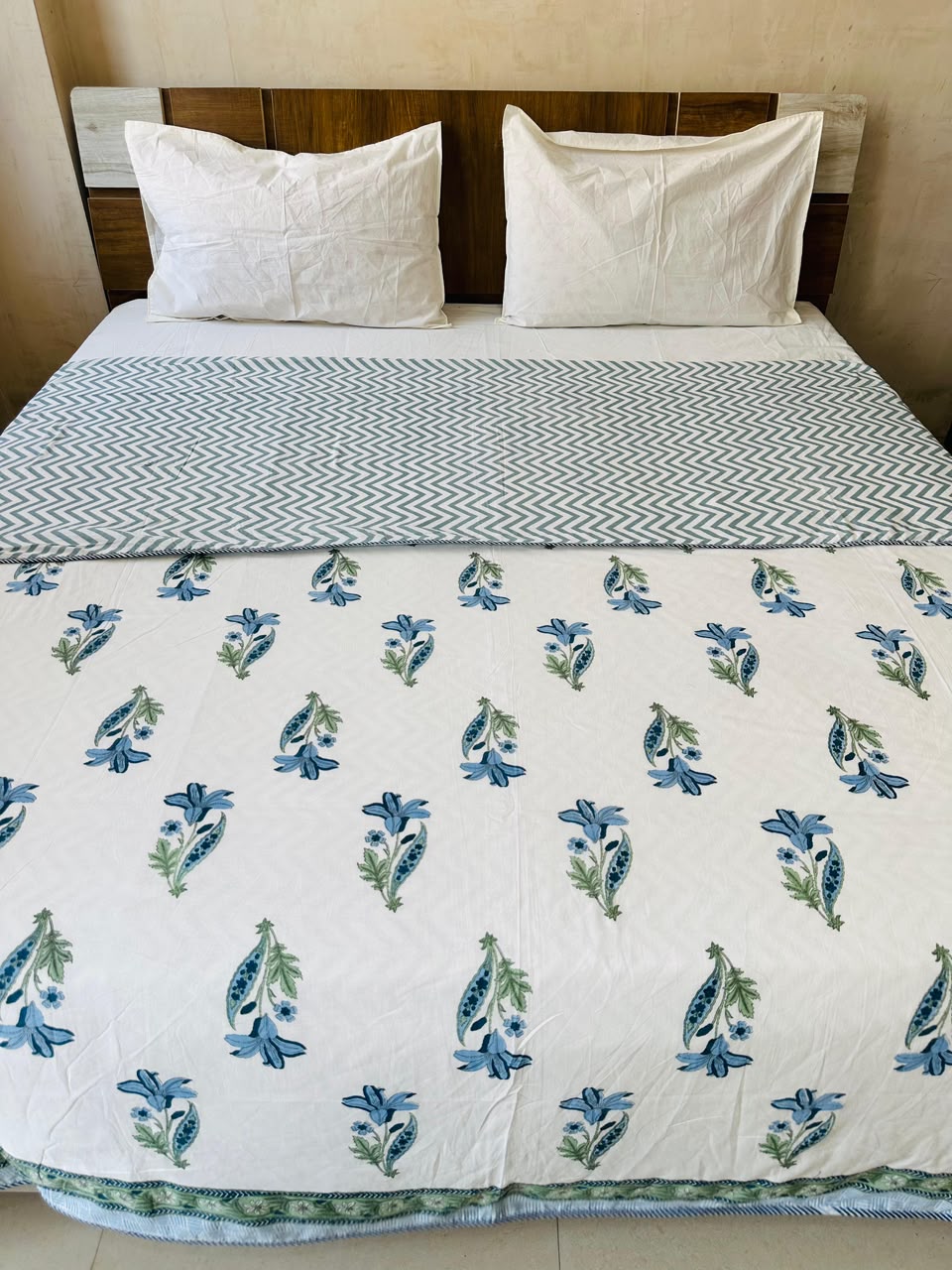 Mridula Blue reversible cotton mulmul double dohar