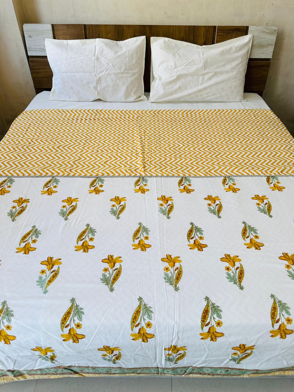 Mridula -  Reversible Cotton Malmal Dohar | Yellow