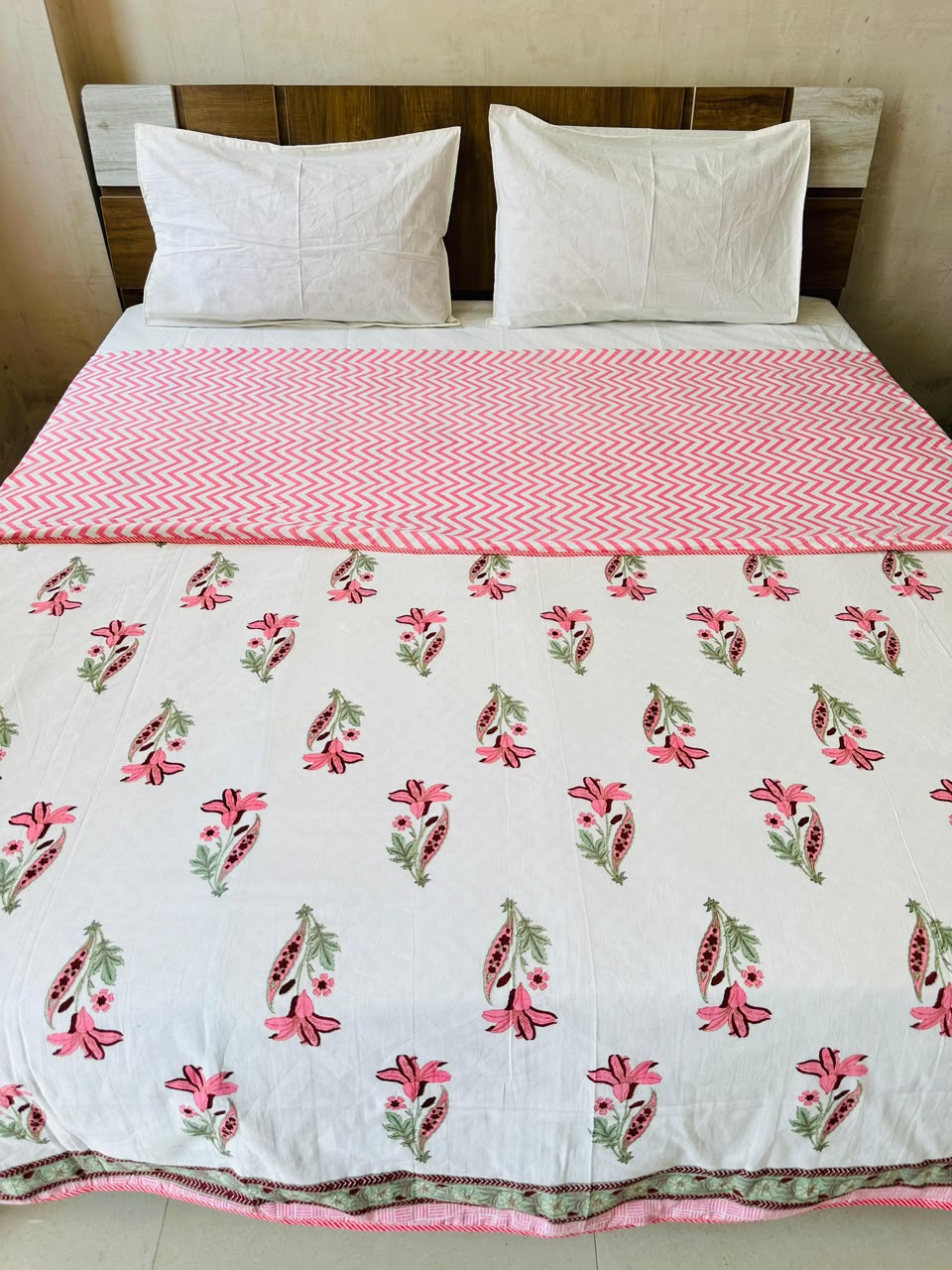 Mridula Pink reversible cotton mulmul double dohar