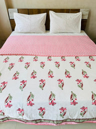 Mridula -  Reversible Cotton Malmal Dohar | Pink