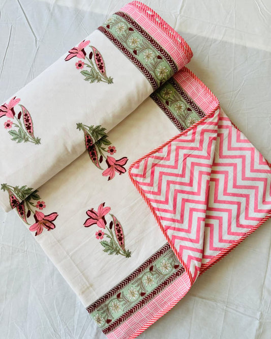 Mridula pink reversible Mulmul cotton dohar – pair of single front view