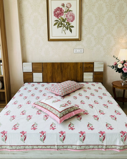 Mridula pink floral pure cotton bedsheet – pillow cover detail