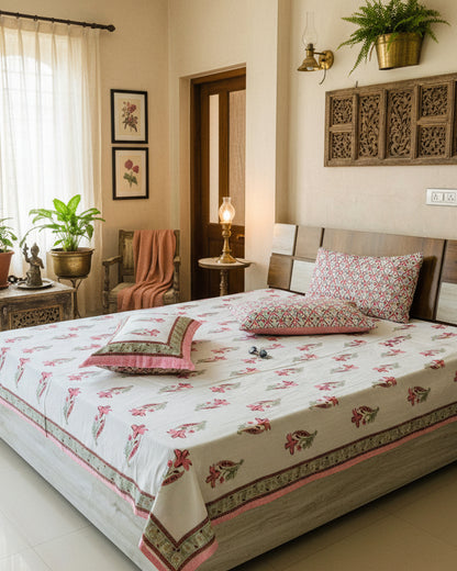 Mridula pink floral pure cotton bedsheet – front view