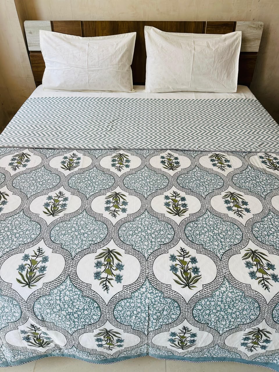 Neerja Blue reversible cotton mulmul double dohar