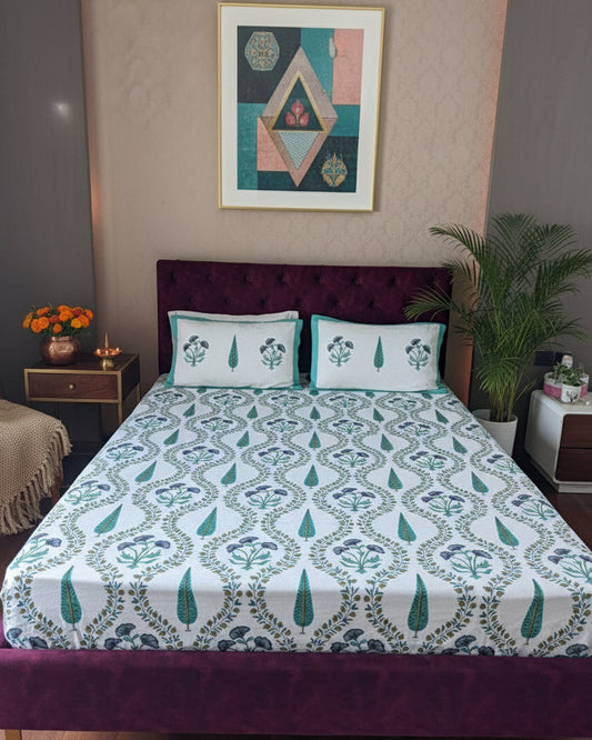 Nilaya - Soft Fine Cotton Bedsheet | Green