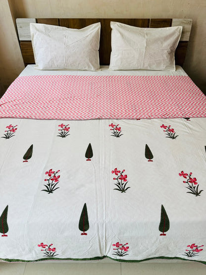 Pushpita green reversible Mulmul cotton dohar – double size