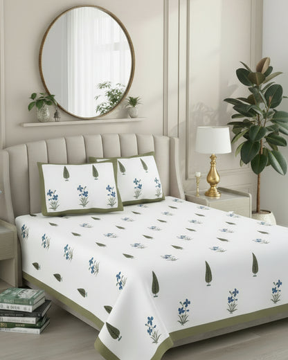 Pushpita grey floral pure cotton bedsheet – fabric close-up