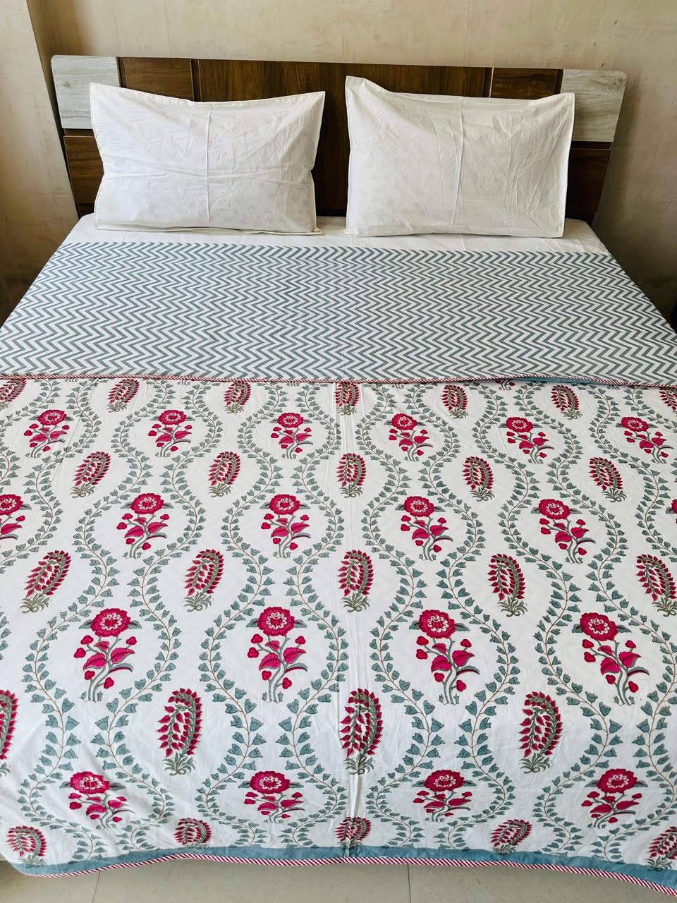 Surmayi Blue reversible cotton mulmul double dohar