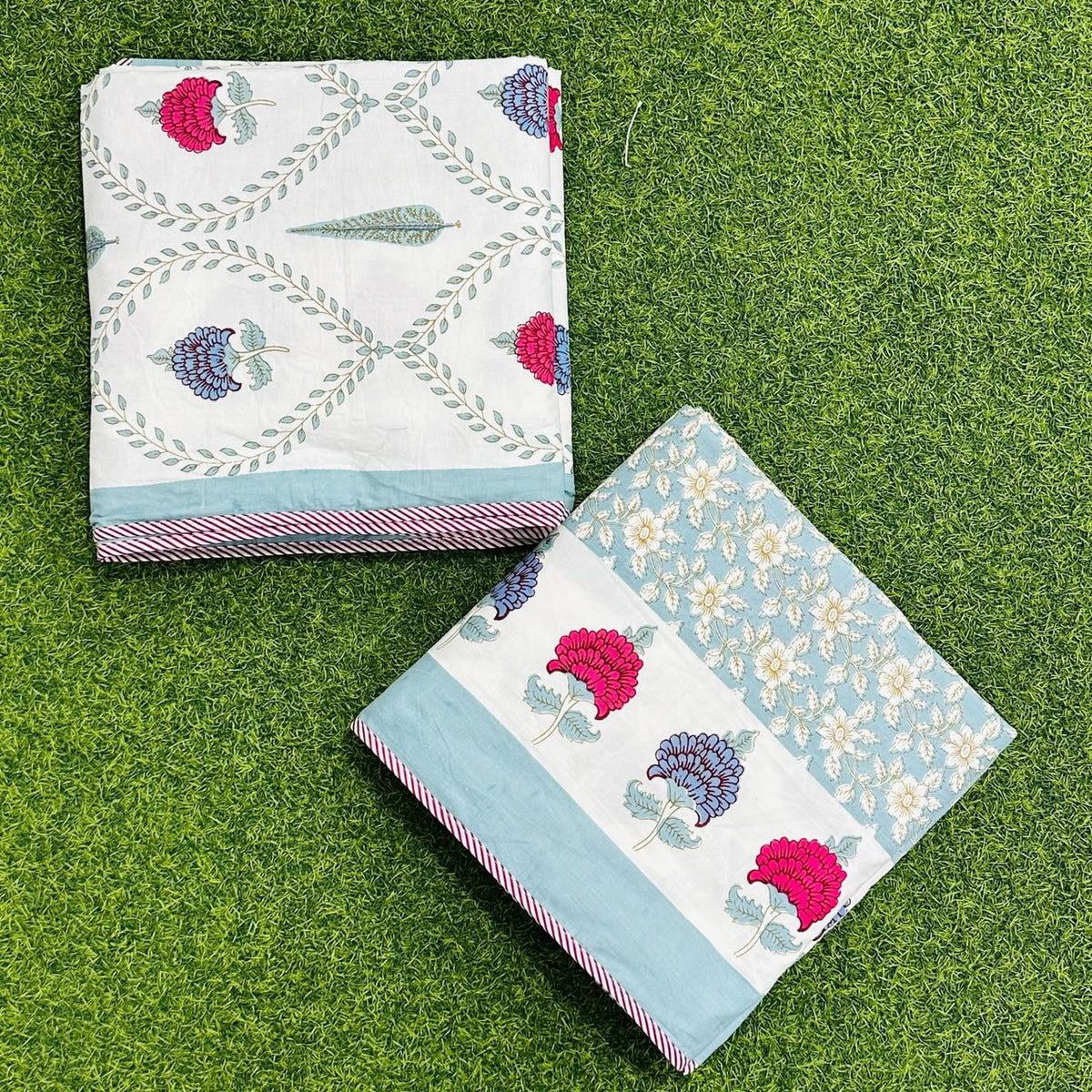 Tarangini blue reversible Mulmul cotton dohar – double size