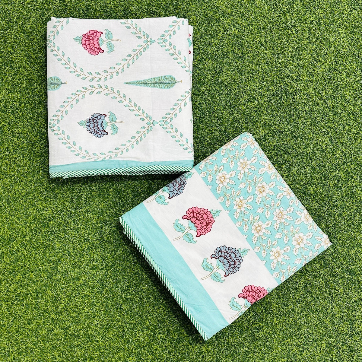Tarangini green reversible Mulmul cotton dohar – double size