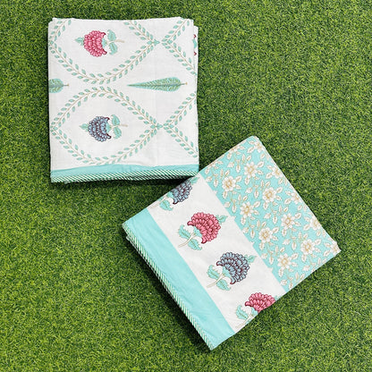 Tarangini green reversible Mulmul cotton dohar – double size