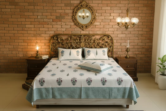 Vasantika - The Spring Bedsheet | Soft Fine Cotton | Green