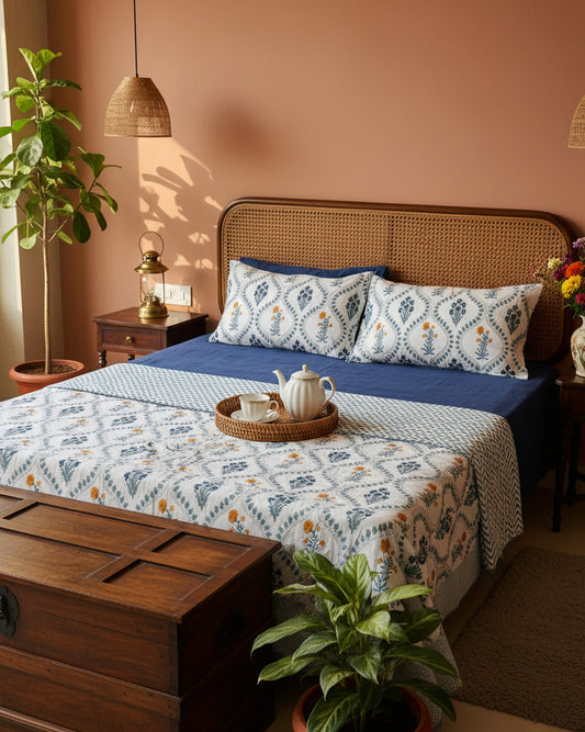 Vasundhara Blue reversible cotton mulmul double dohar