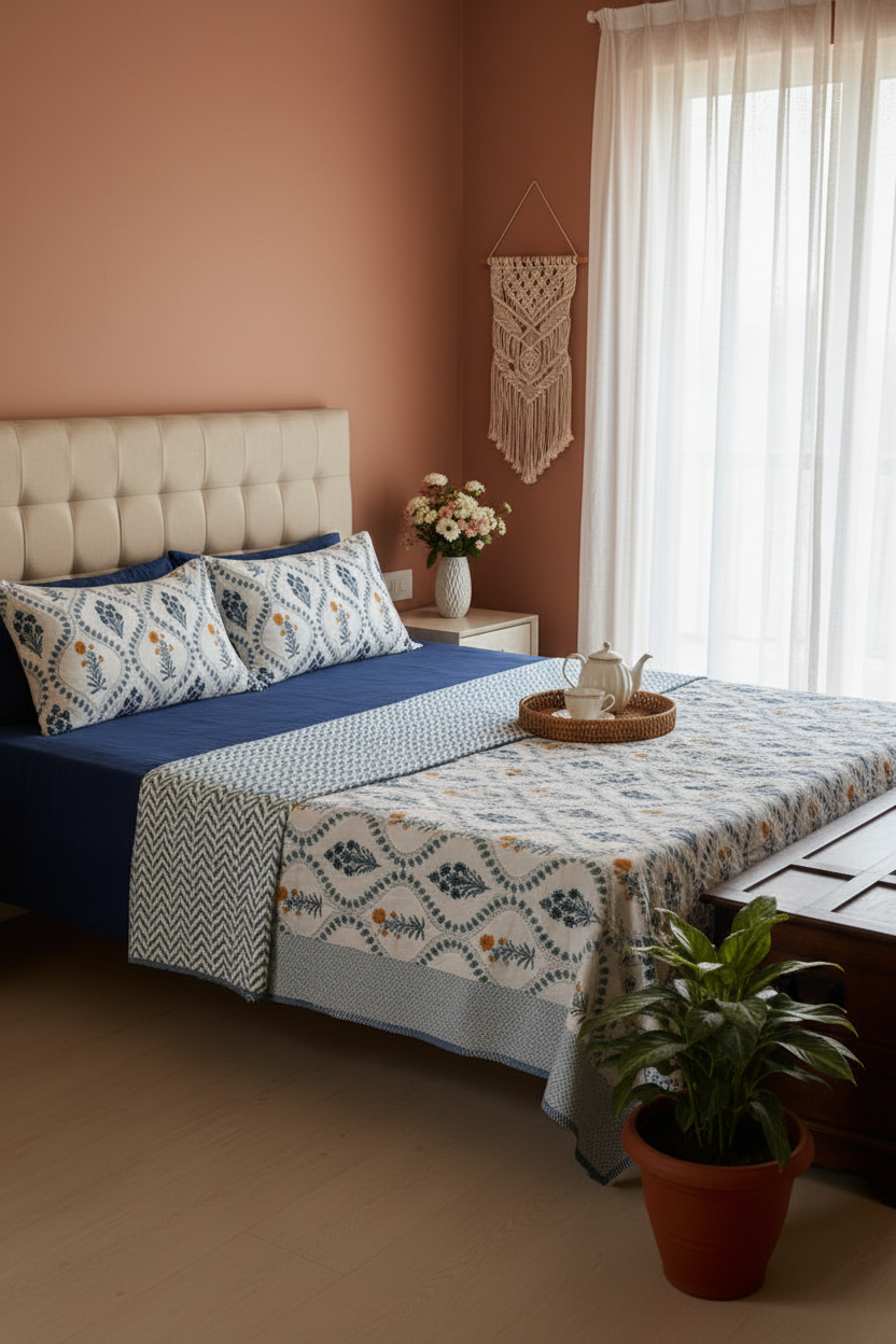 Vasundhara - Reversible Cotton Mulmul Dohar | Blue
