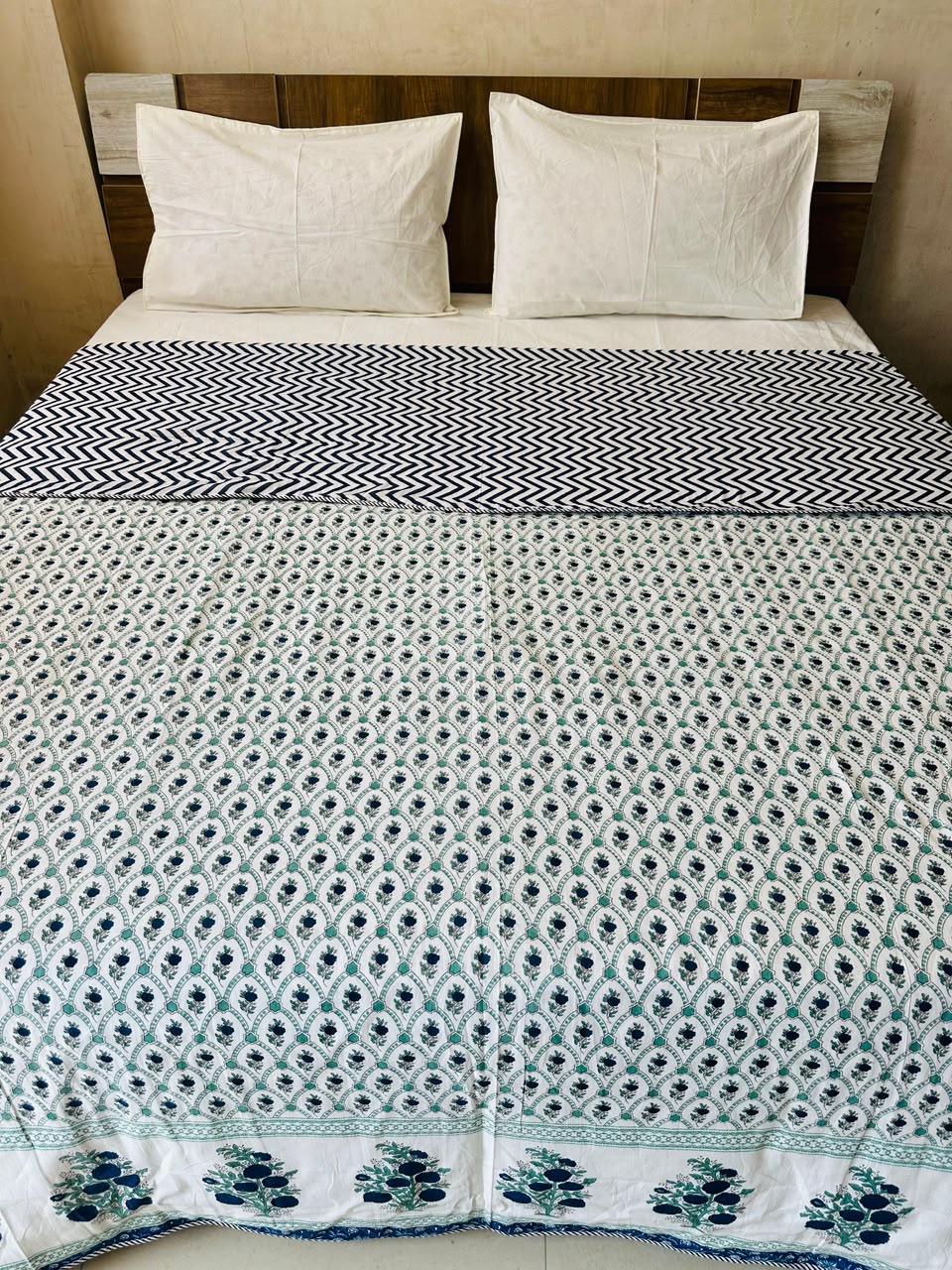 Zara Blue reversible cotton mulmul double dohar